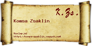 Komsa Zsaklin névjegykártya
